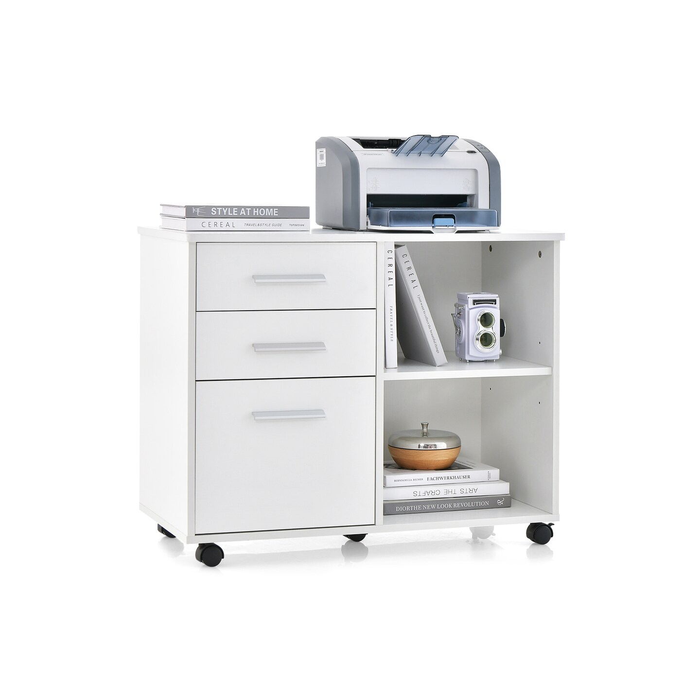 Under Desk File Cabinet with 3 Drawers, Mobile Office Storage