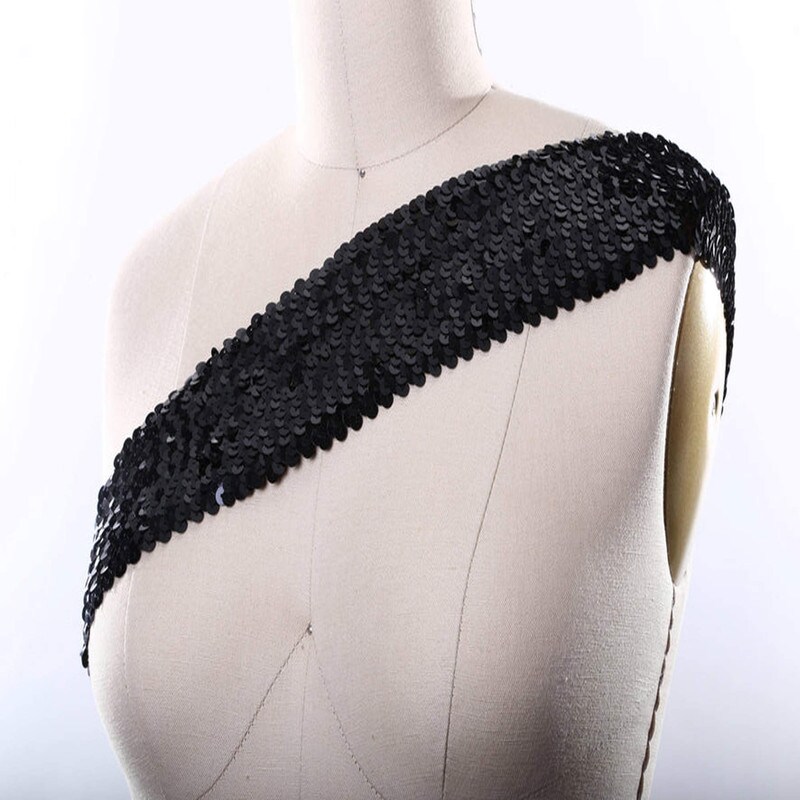 1 Yard 1.5&#x22; Black Stretch Elastic Sequin Trim