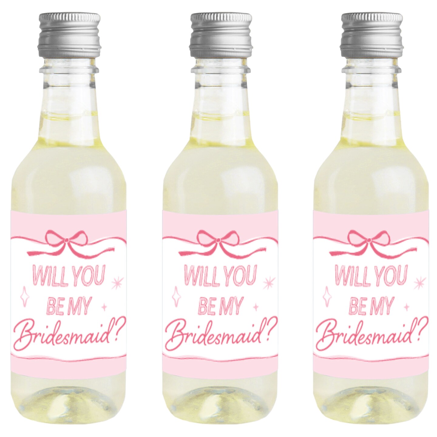 Big Dot of Happiness Mini Will You Be My Bridesmaid Bottle Stickers, Tying The Knot Bachelorette, Mini Wine and Champagne Bottle Labels - Set of 16