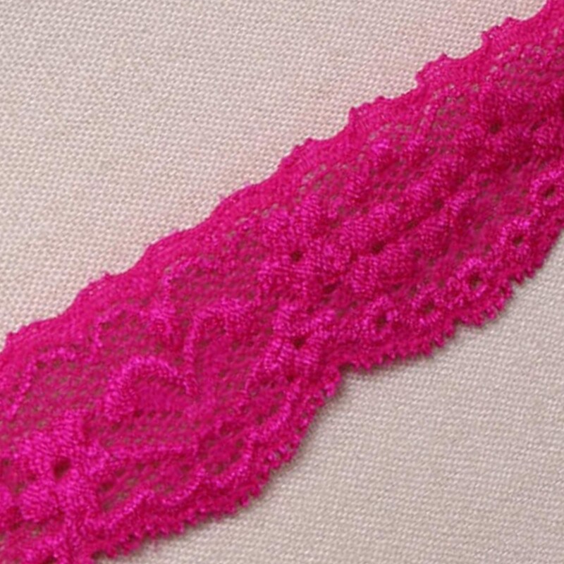 2 Yards Hot Pink Stretch Lace Trim 1" Floral Elastic Ribbon for Sewing, Lingerie & Crafts