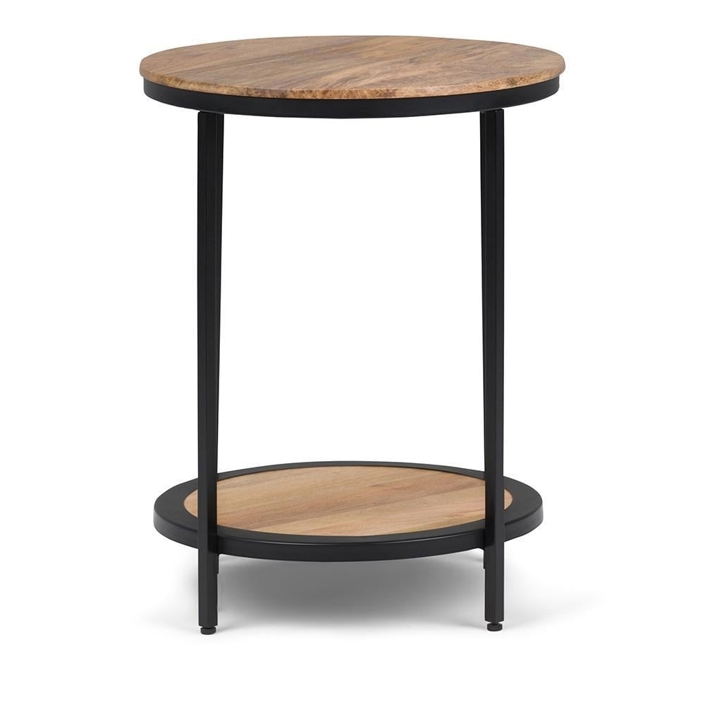 Simpli Home Jenna Industrial Metal Round Side Table End Bedside Table Nightstand