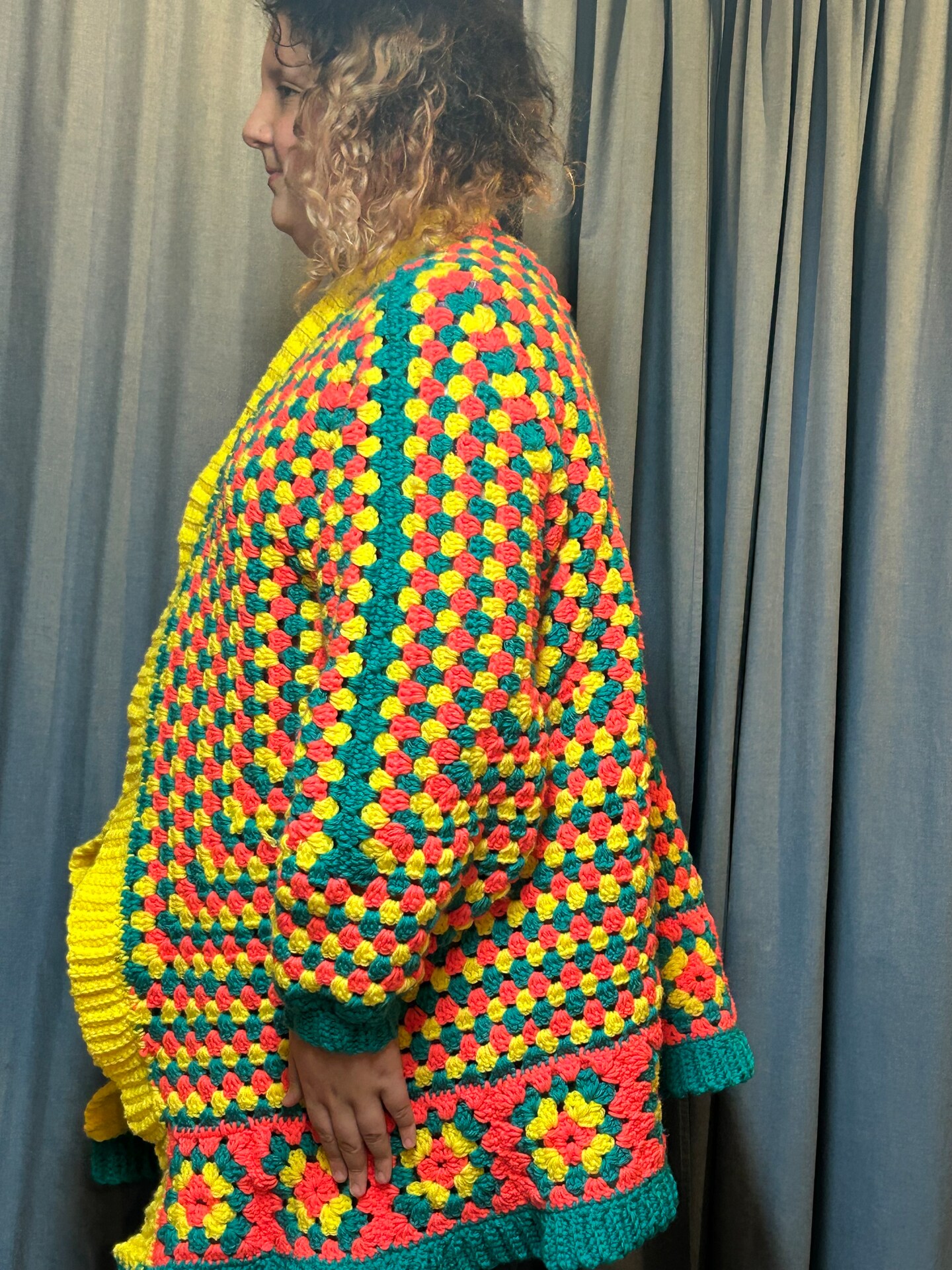 Hand Crochet Hexagon Cardigan, Women's Plus Size XXL XXXL, Yellow