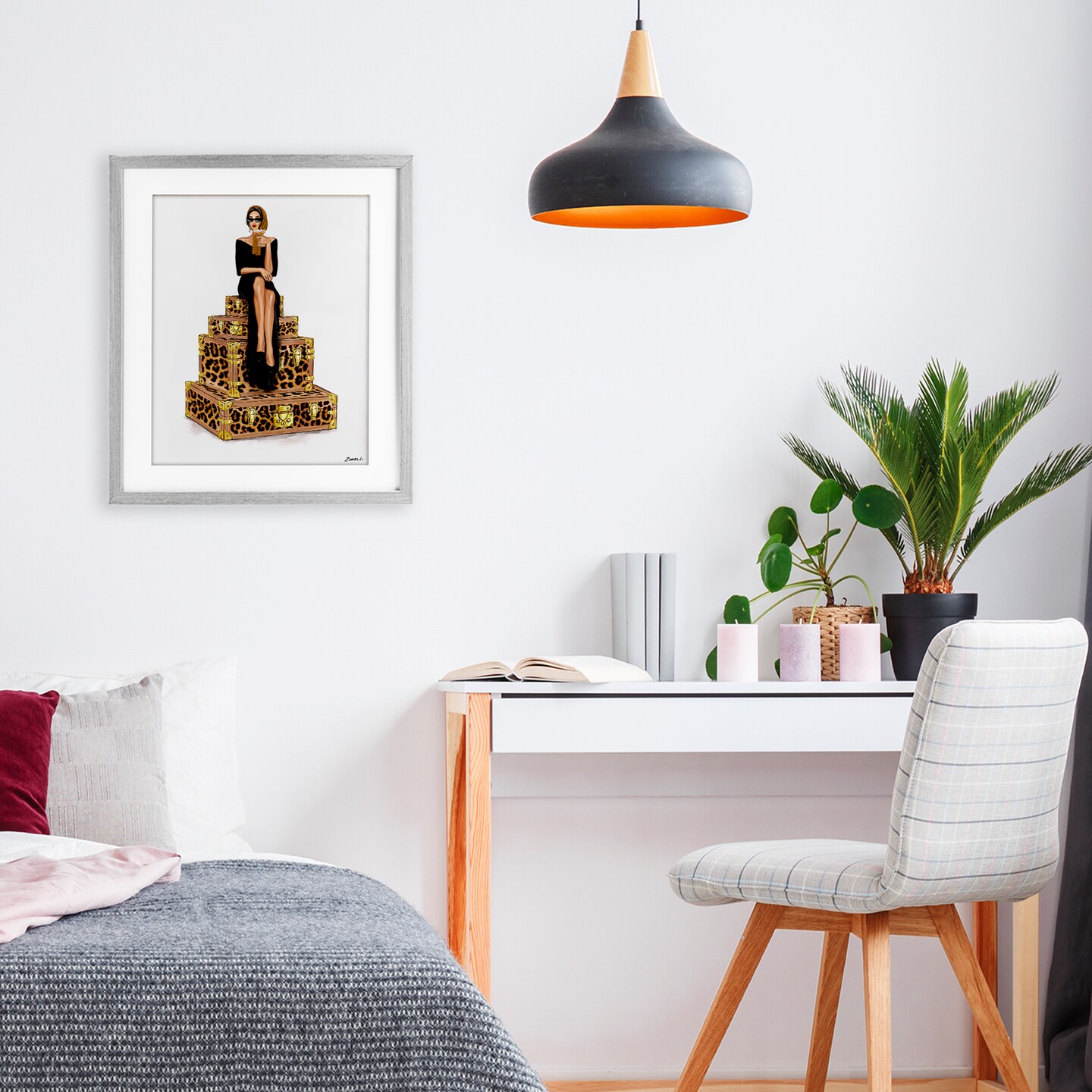 Stupell Industries Stylish Gal and Suitcases Framed Print Under Glass, design by Ziwei Li