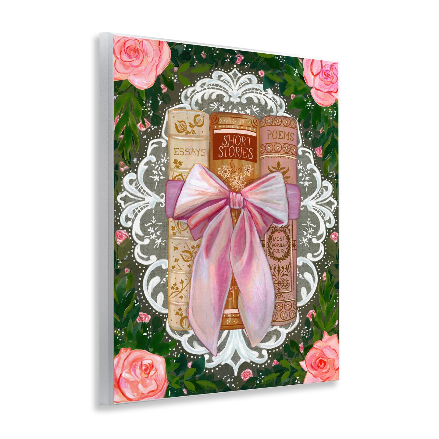Stupell Industries Romantic Books with Lace Wall Plaque, design by Glad You're Here Co.