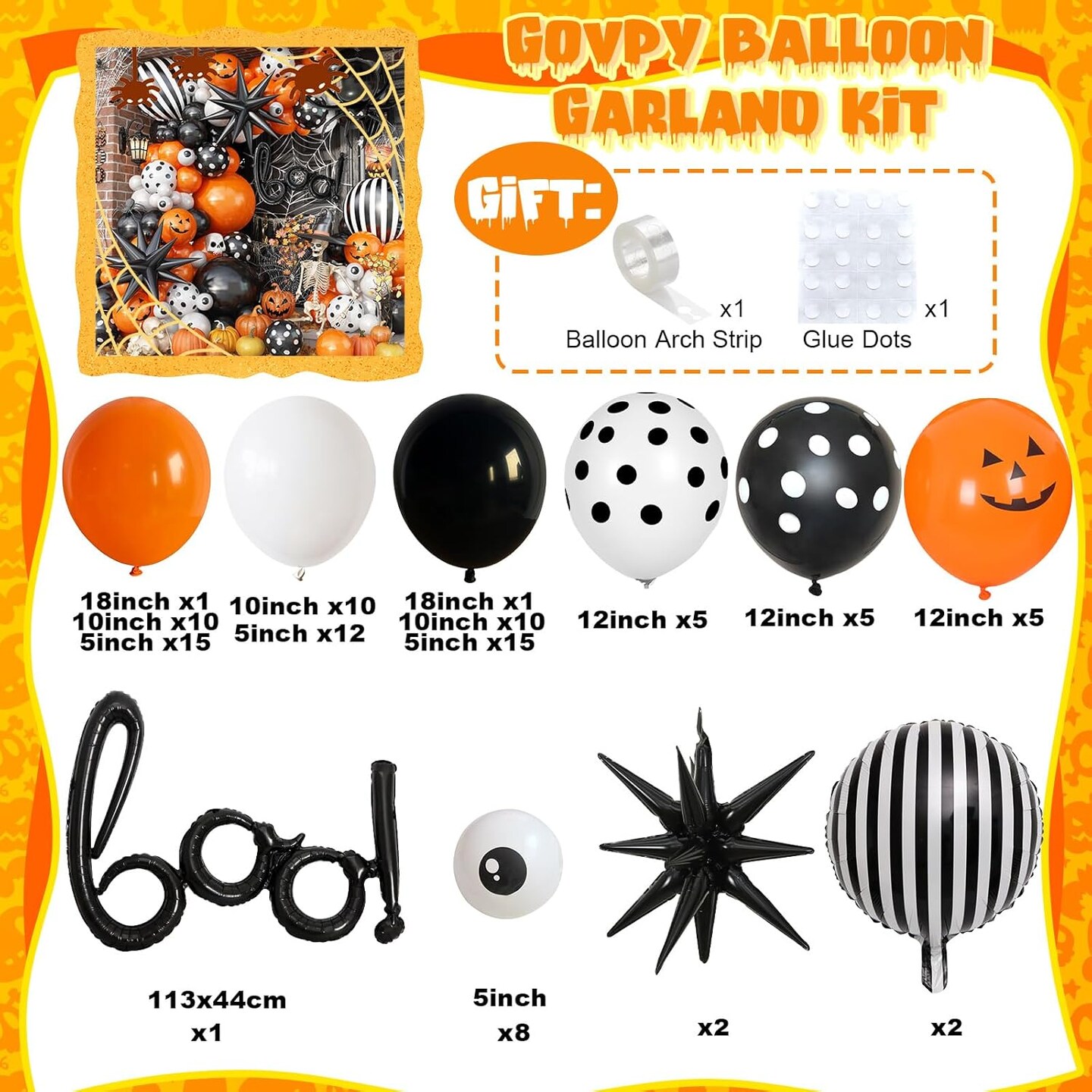Halloween Boo Latex Balloon Arch Garland Kit (Orange Black White)