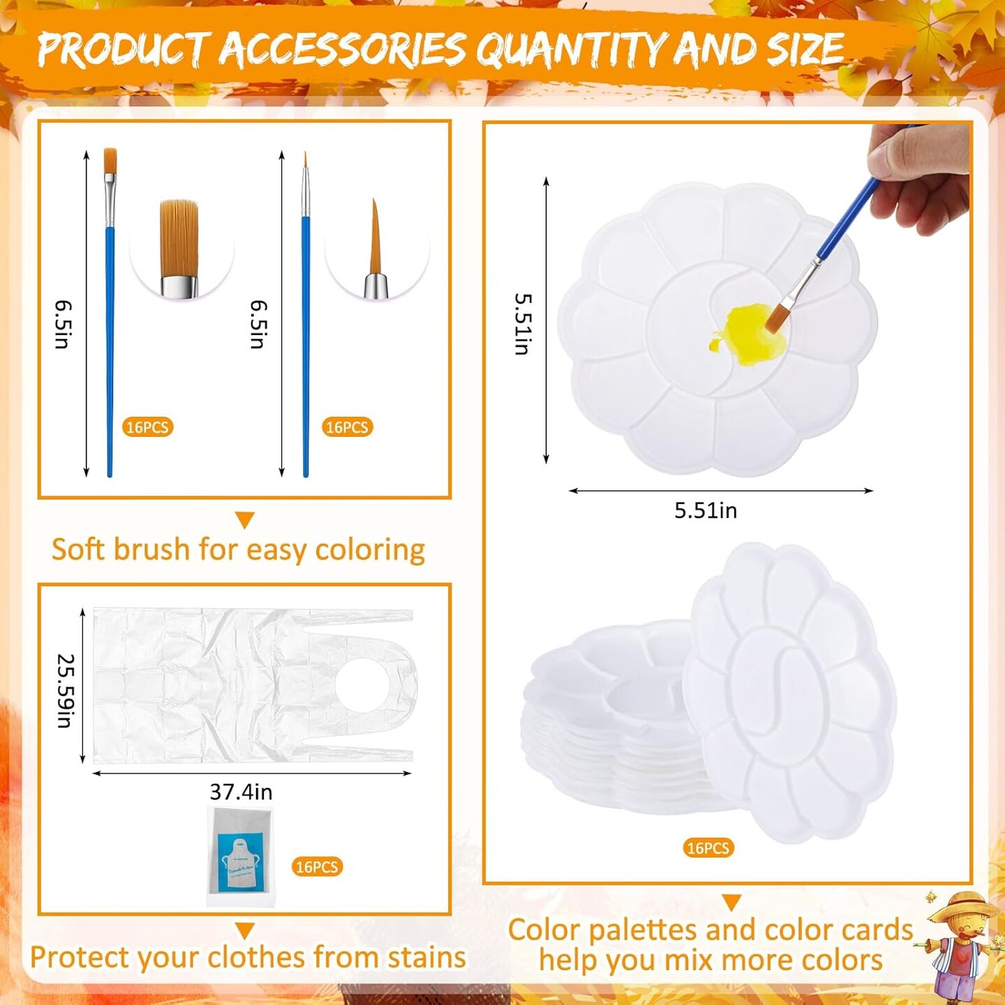 16 Set Pre-Drawn Canvas Painting Kit &#x2013; 8x10 Inch with Easels &#x26; Brushes (Fall)