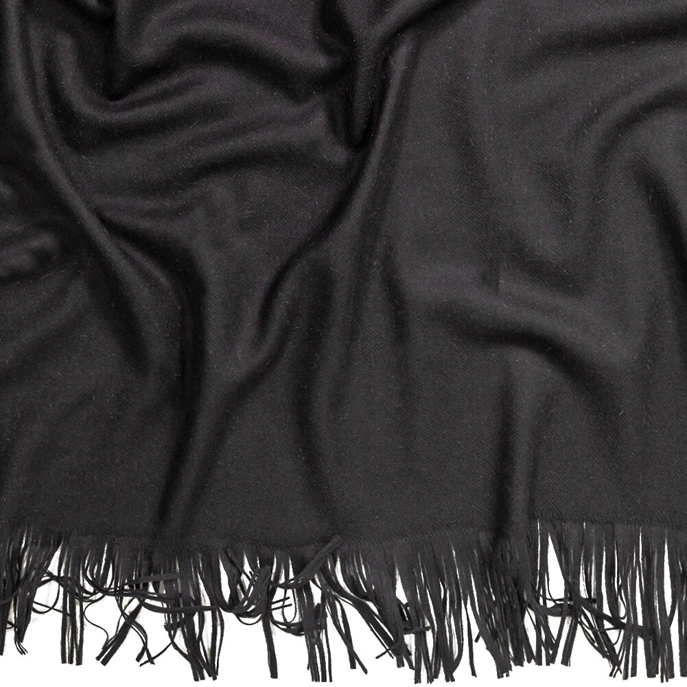 1 Panel Black Felted Twill Cashmere Coating With Fringe Border 60 Inches Width