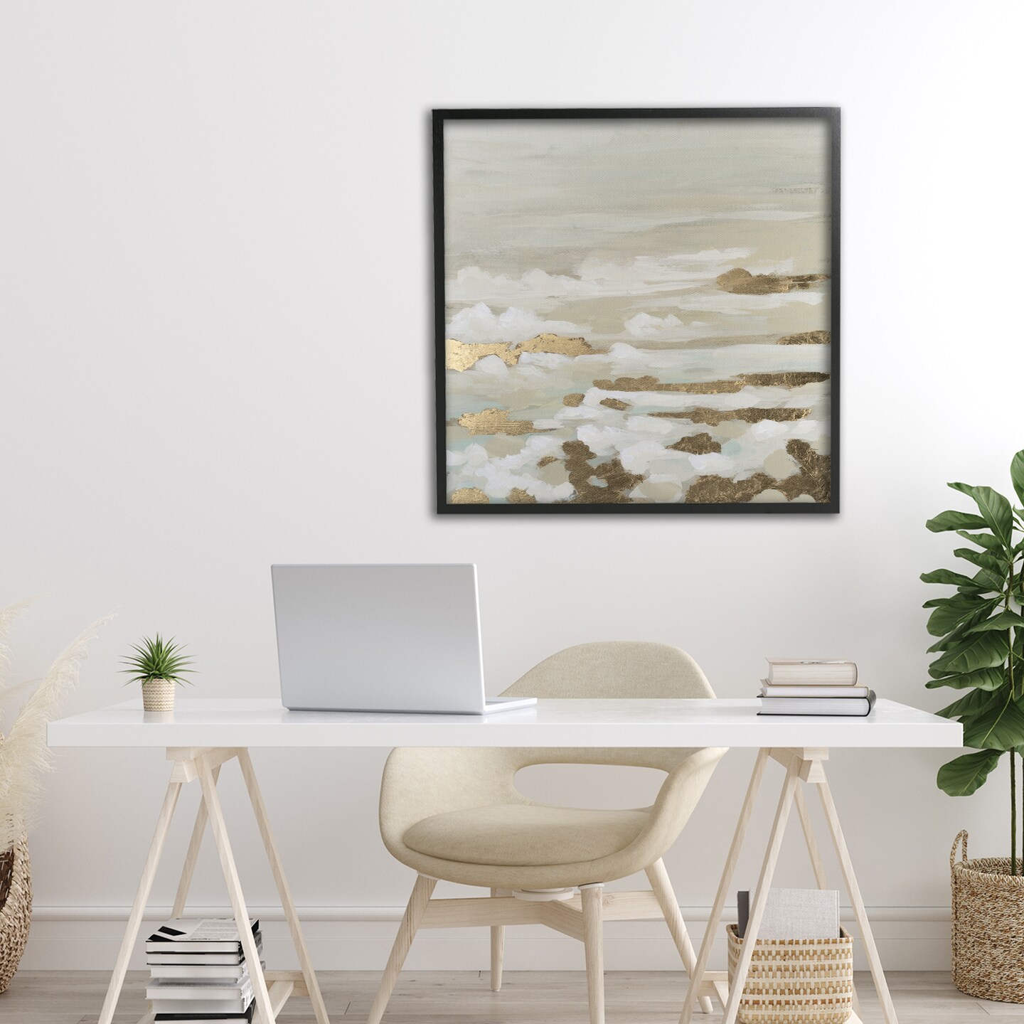 Stupell Industries Gilded Surf Abstract Waves Framed Giclee, design by June Erica Vess