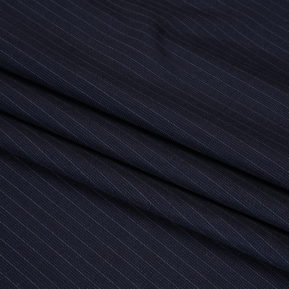 1 Yard Super 150 Wool Suiting Made in Italy - Blue and White Pinstripes - Deadstock