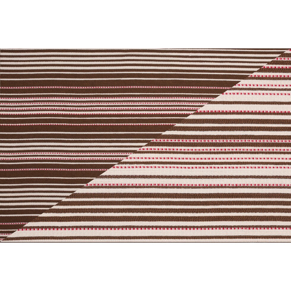 1 Yard Tobacco Brown Erget White &#x26; Hibiscus Red Striped Double-Face Cotton Woven