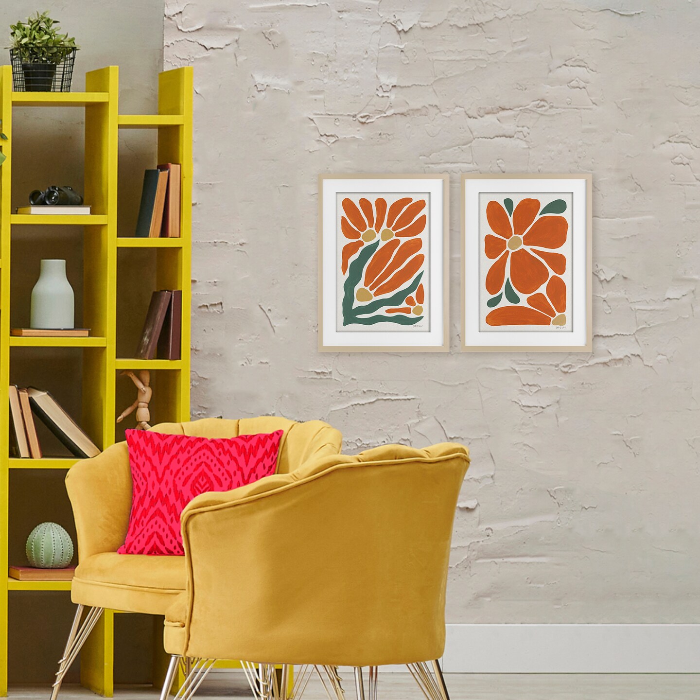 Stupell Industries Midcentury Flower Abstracts 2pc Framed Print Under Glass Set, design by Yvette St. Amant
