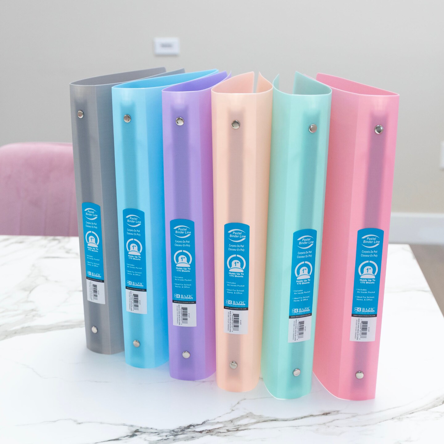 BAZIC 1&#x22; Pastel Color Poly 3-Ring Binder w/ Pocket