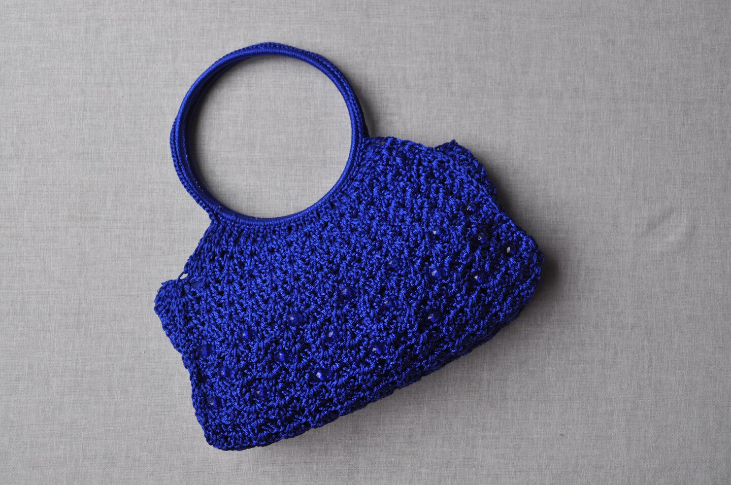 Small Handmade Navy Blue Crocheted Backpack Purse, One of a Kind Navy Blue Crochet Handbag - Etsy main image 3