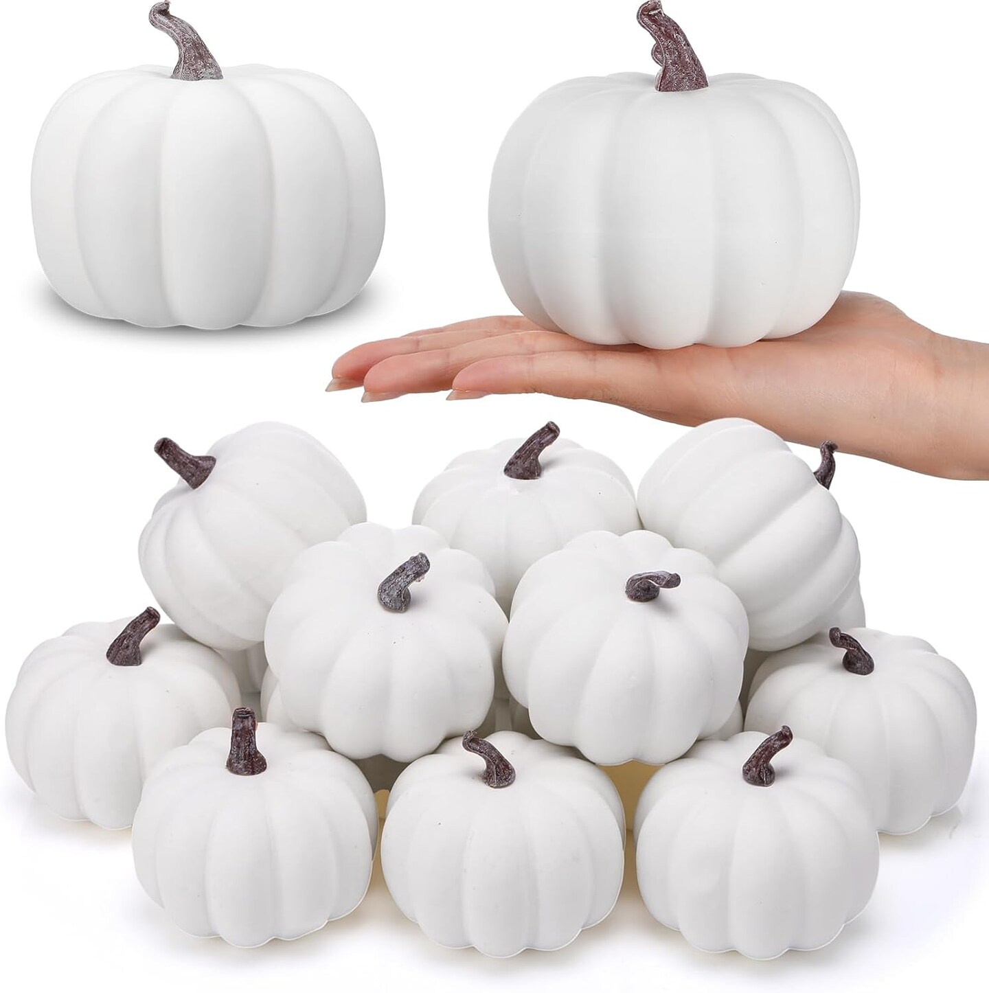 12 Pack 4 Inch Fall Harvest White Artificial Pumpkins - White