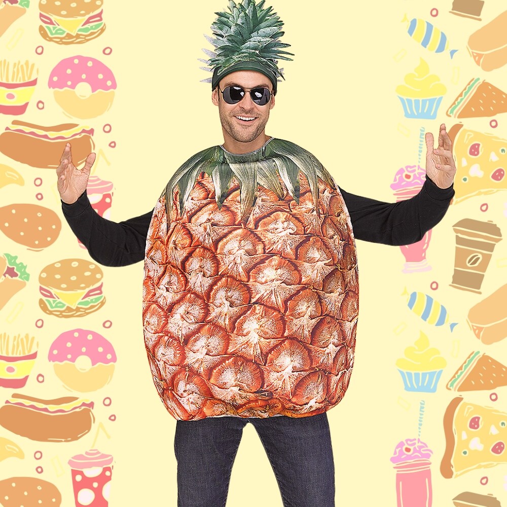 Pineapple Print Adult Costume Funny Fruit Tunic with Hat Tropical Halloween Party Outfit