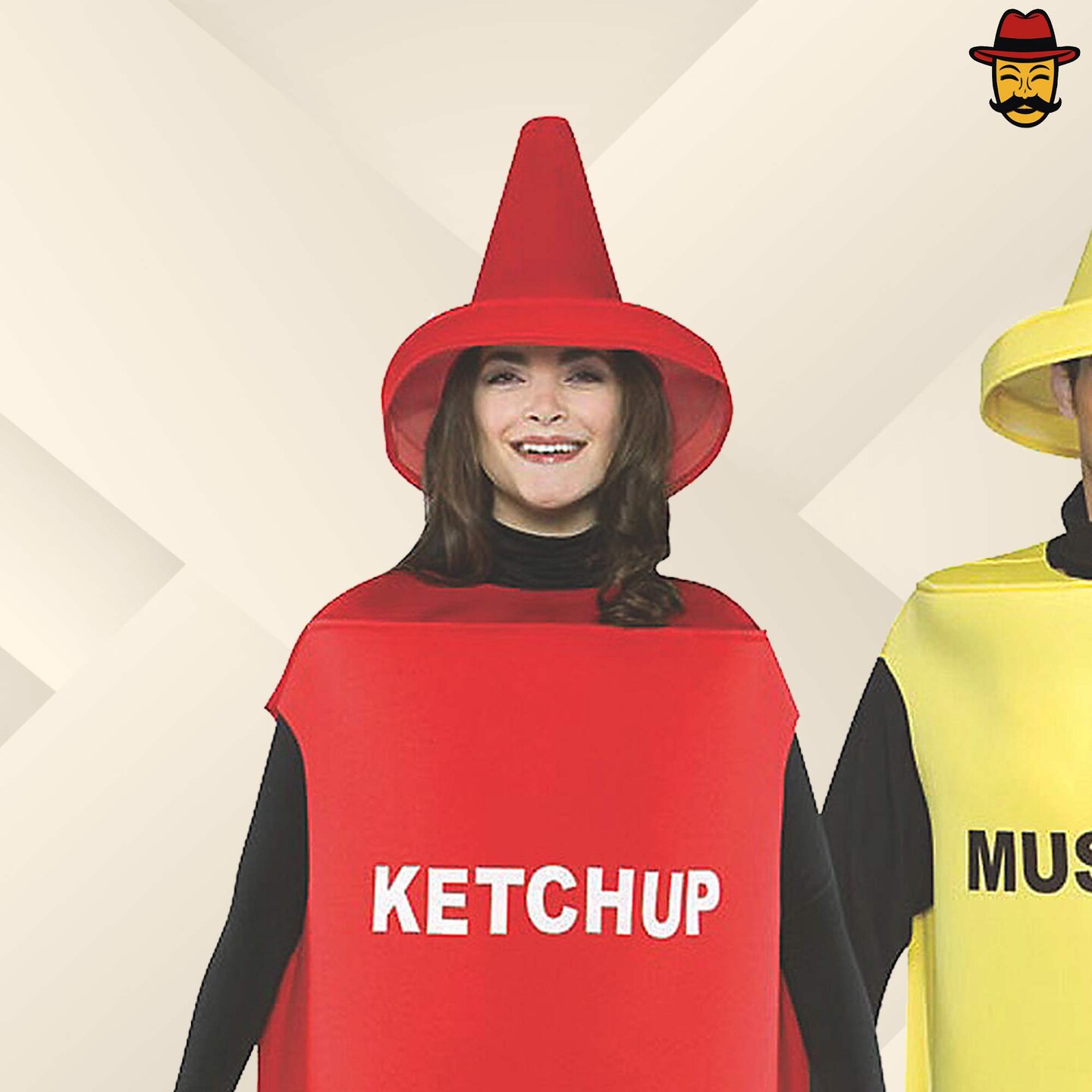 Ketchup and Mustard Couples Costume Set Halloween Food Tunics Hats Funny Party Outfit
