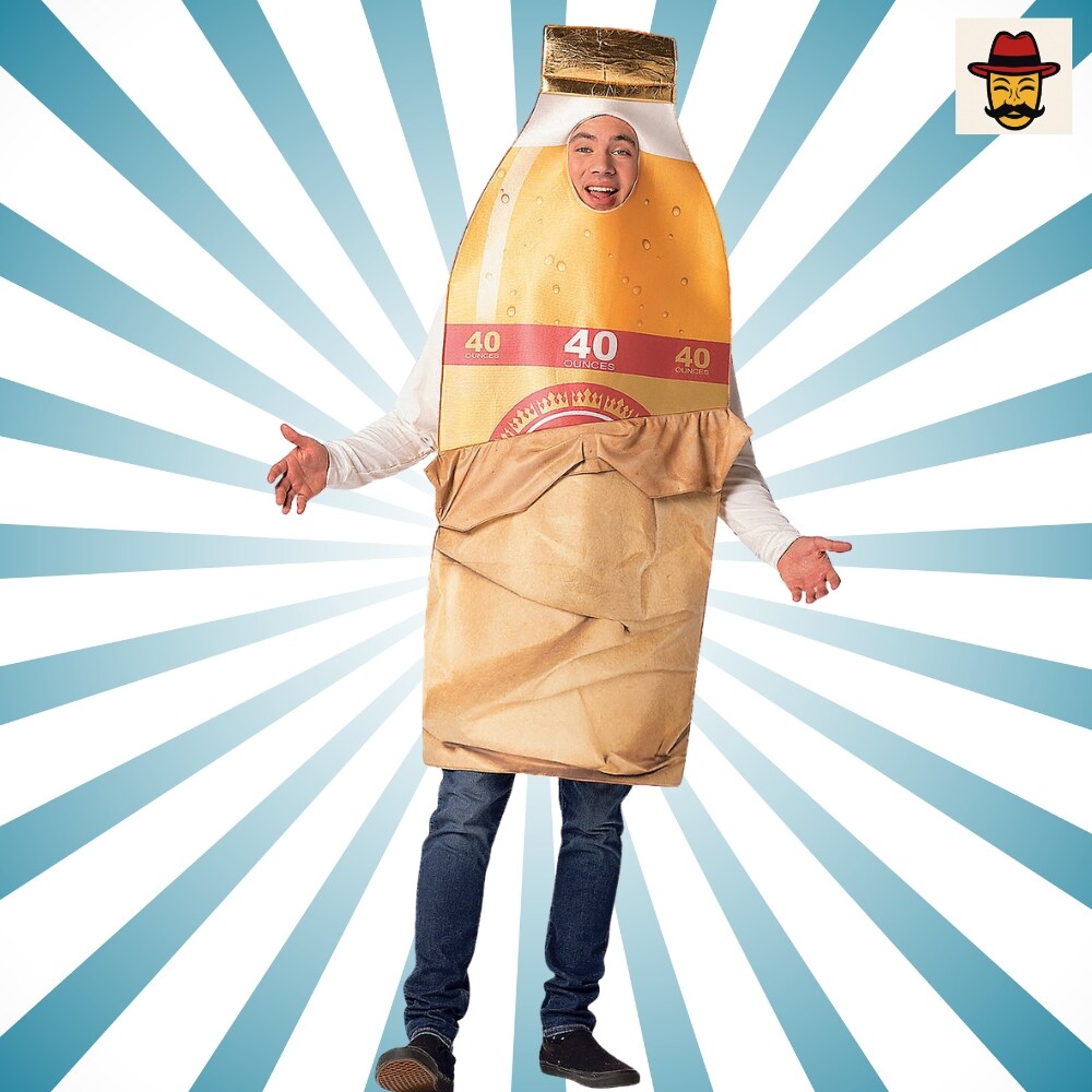 Bottle in Brown Bag Costume Funny Beverage Foam Tunic Photo Print Adult Halloween Party Outfit