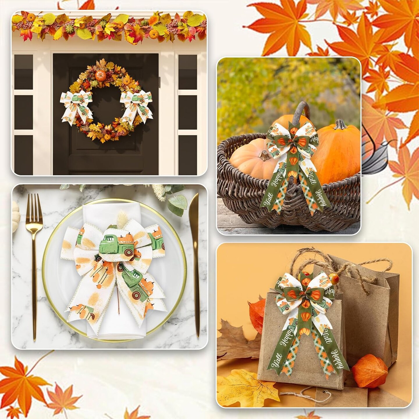 4 Rolls Fall Pumpkin Truck Plaids Ribbon