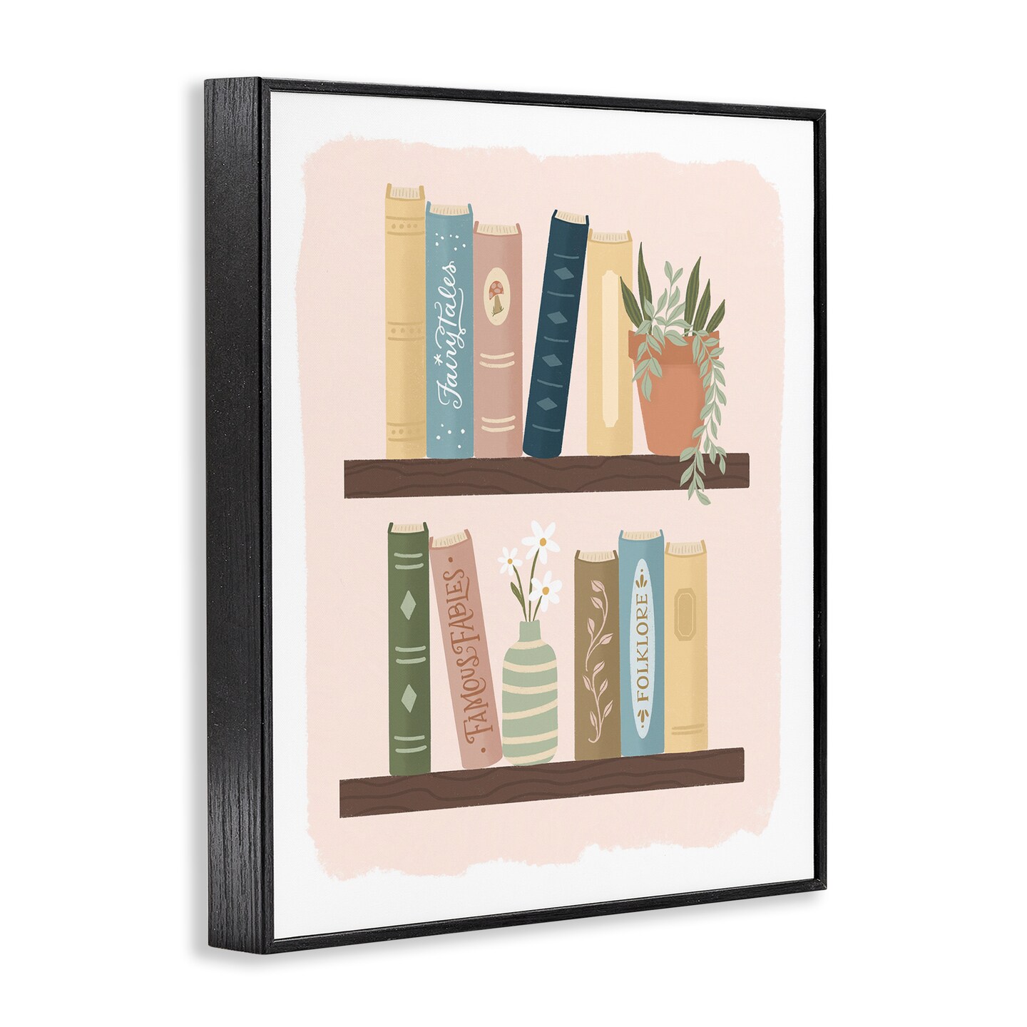Stupell Industries Minimal Bookshelves with Plant Black Framed Giclee Art, design by Sandra Picco
