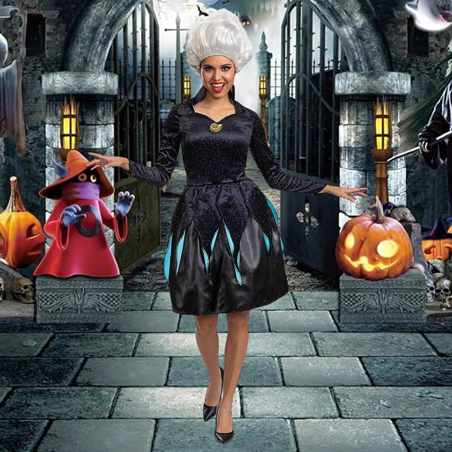 Women&#x27;s Classic Little Mermaid Ursula Costume Velvet Dress Tentacle Print Extra Large