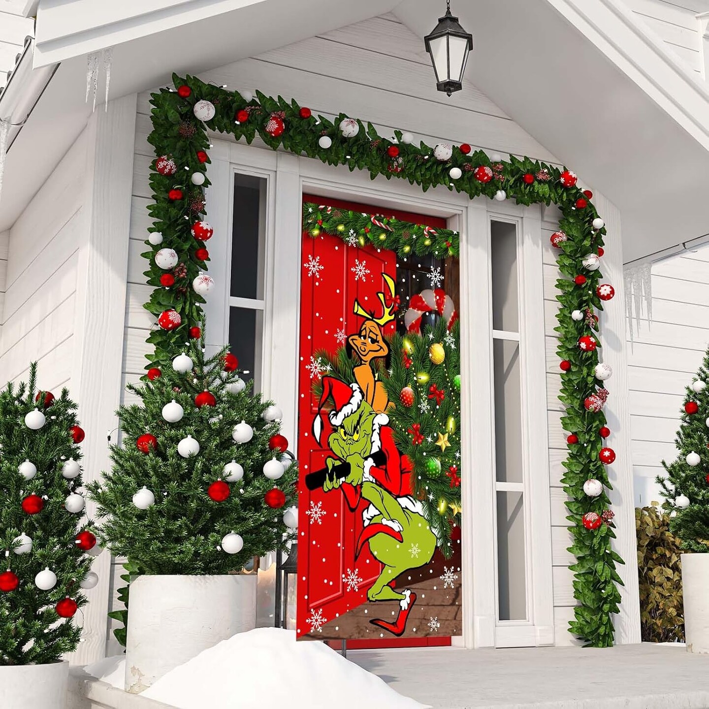 Green Christmas Decorations Door Cover Merry Christmas Door Cover 6 X 3ft(Black)35.43"L x 70.87"W