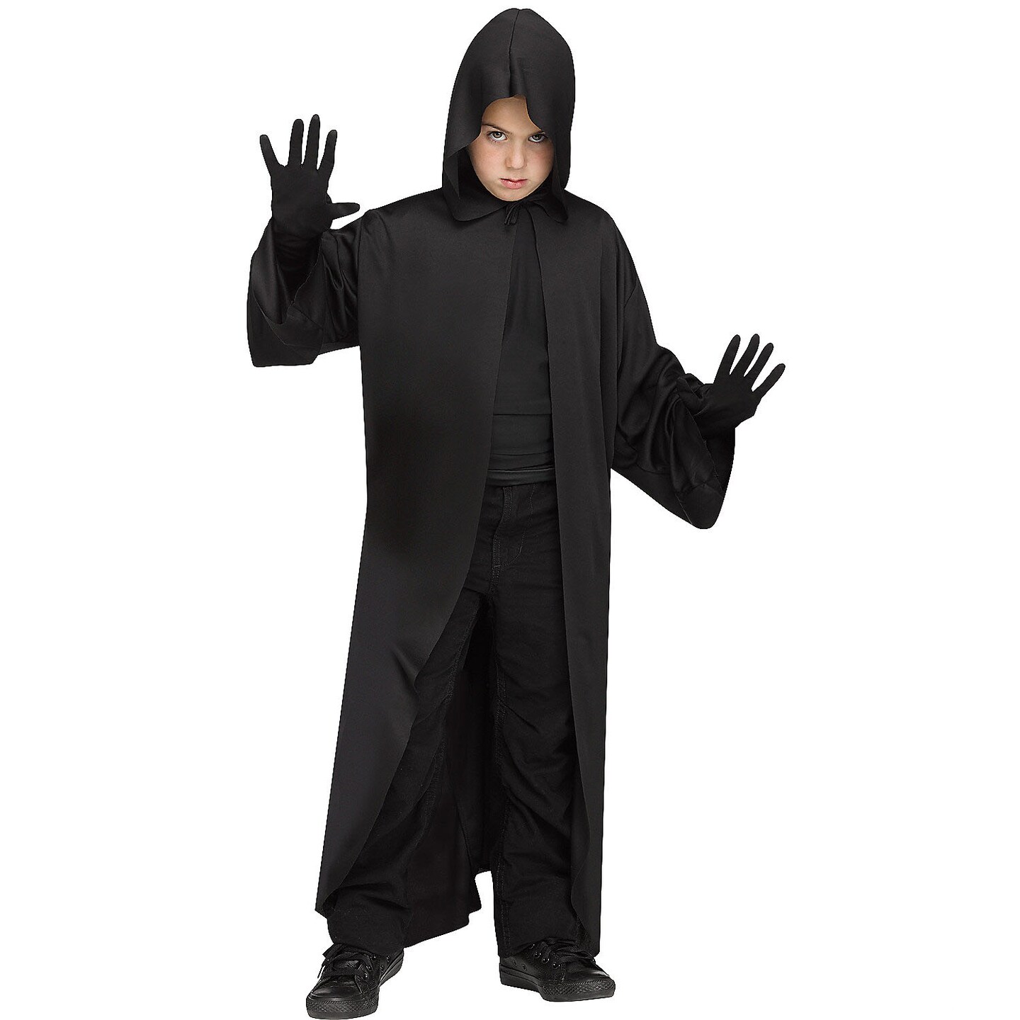 Hooded Robe Black Child Costume Halloween Outfit with Tie Closure