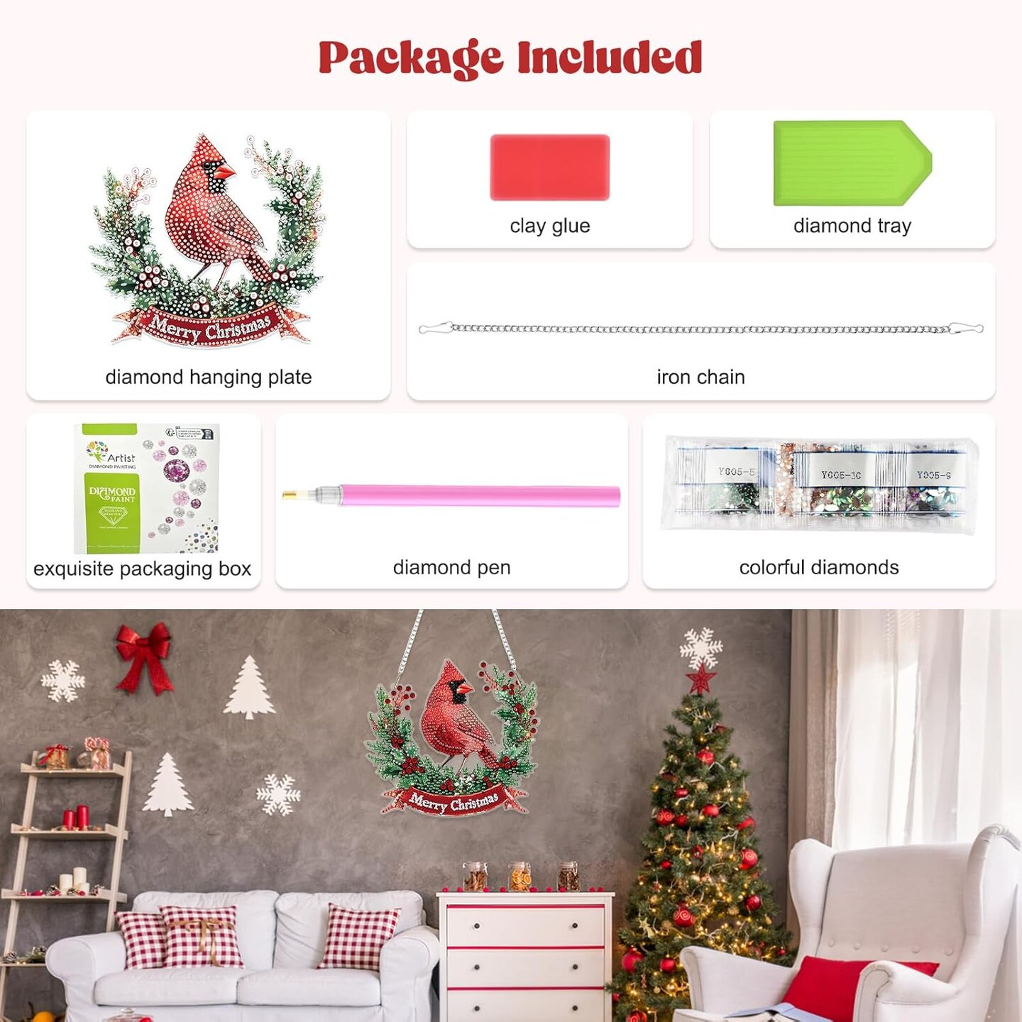Christmas Bird Hanging Diamond Painting Kit