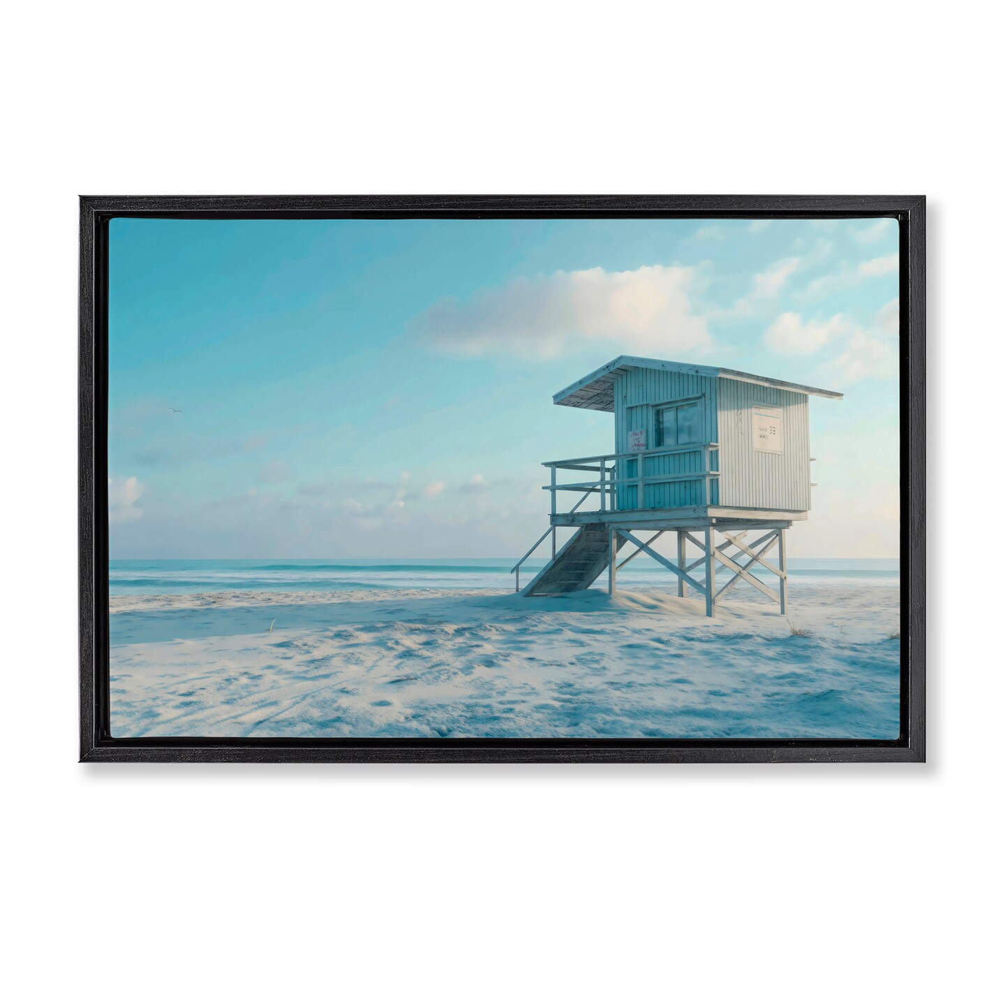 Stupell Industries Blue And White Beach Scene Black Framed Floater Canvas Wall Art, design by LSR Design Studio