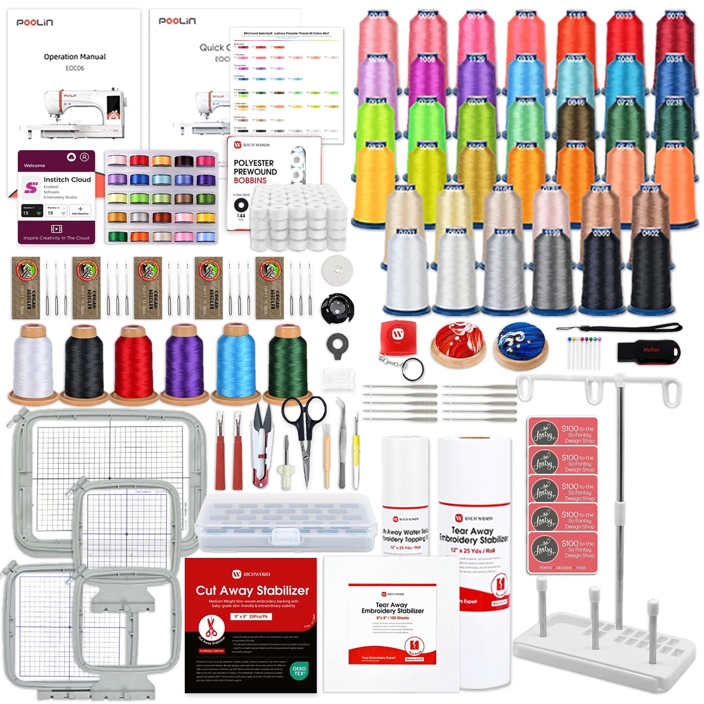 POOLIN EOC06 7.9in x 11in Embroidery Machine Deluxe Bundle - Red