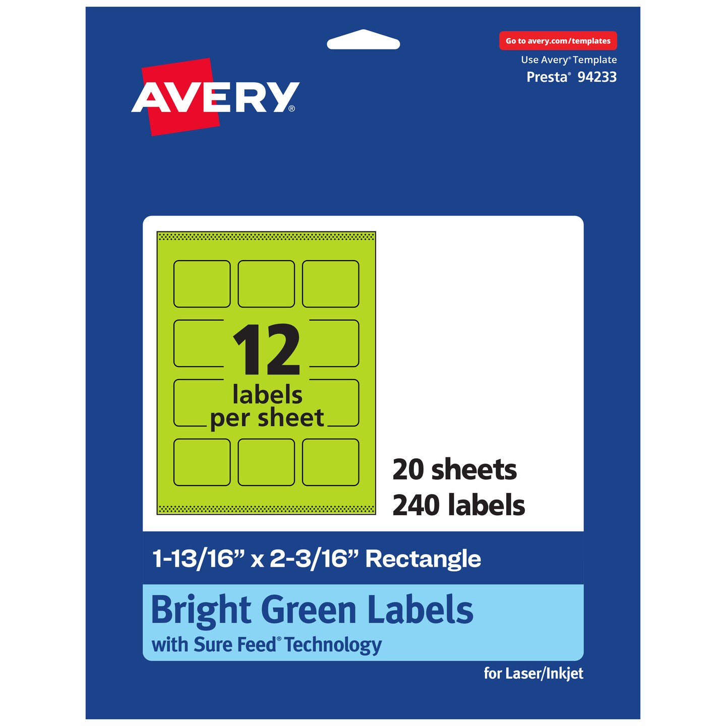 Avery Bright Green Paper Labels, 1-13/16" x 2-3/16" Rectangle