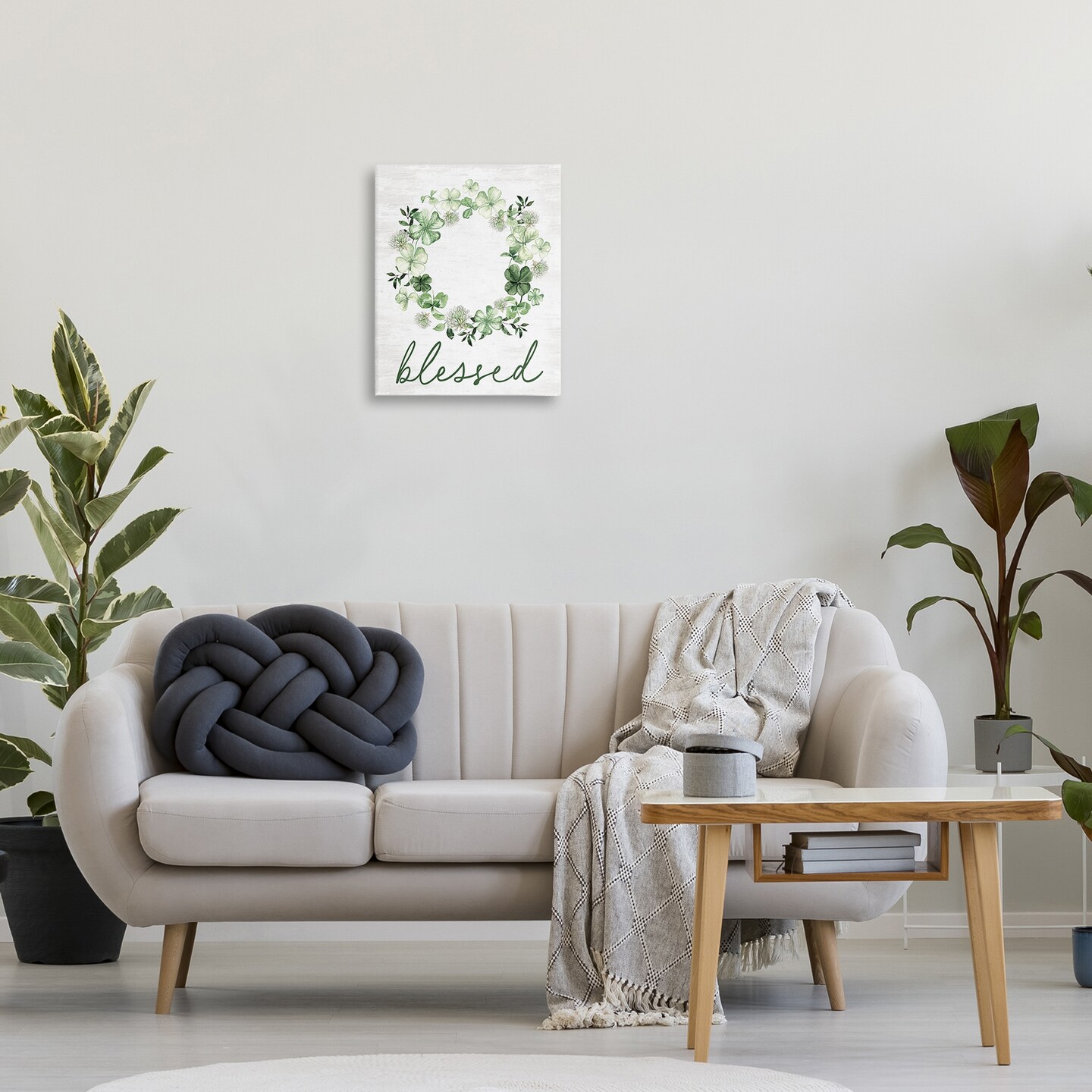Stupell Industries Blessed with Spring Clover Wreath Canvas Wall Art, design by Lettered and Lined