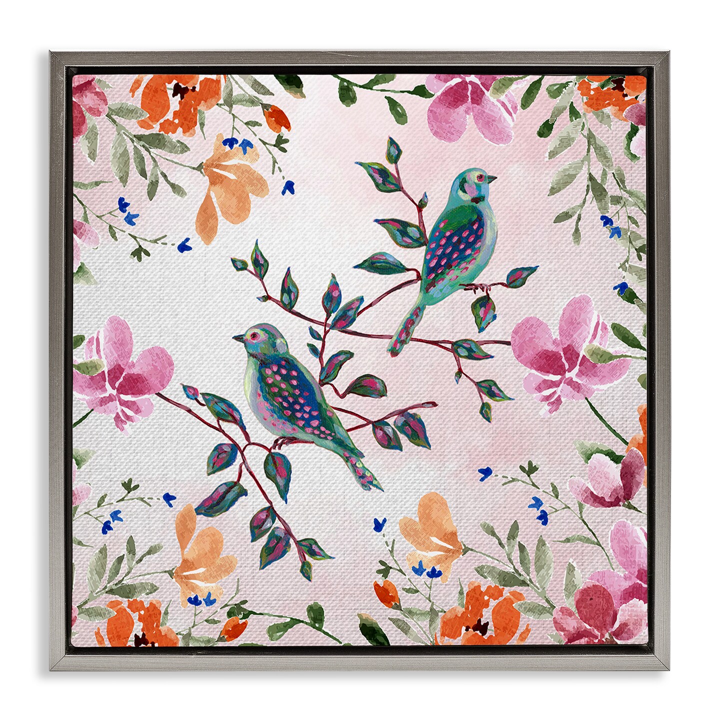 Stupell Industries Two Birds & Country Florals Black Framed Floater Canvas Wall Art, design by Adonna Ebrahimi