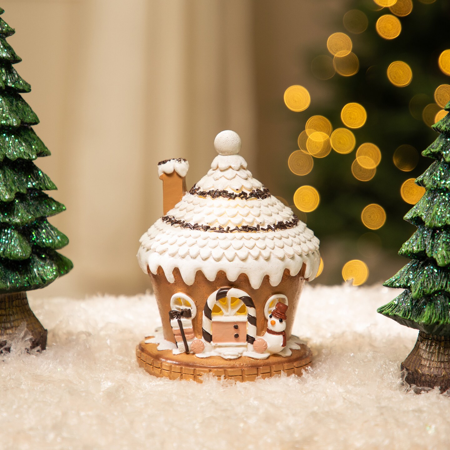 Northlight Lighted Sprinkle Cupcake Gingerbread House Christmas Decoration - 6&#x22;