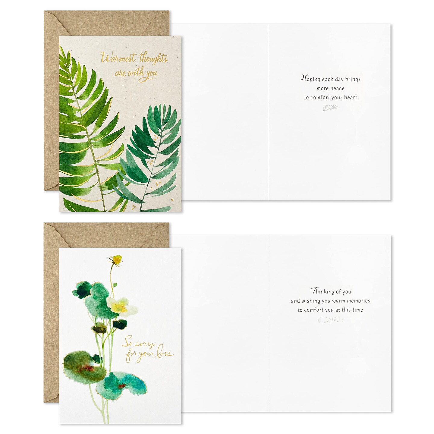 Sympathy Cards Assortment, Watercolor Greenery (12 Assorted Thinking of You Cards with Envelopes)