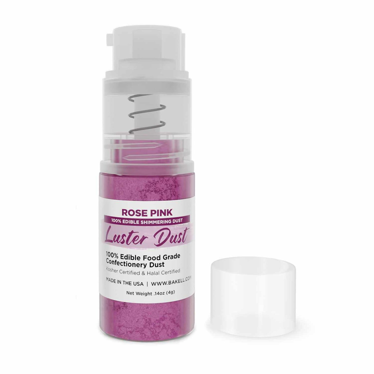 Bakell - Rose Pink Luster Dust (4g, 1x Pump) Edible Vegan Dust &#x26; Paint for Baking, Desserts and Beverages