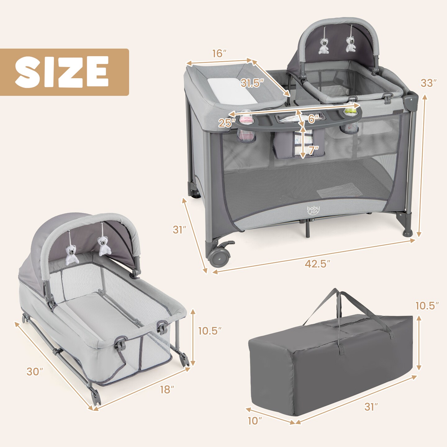 Babyjoy 5 in 1 Portable Baby Playard Nursery Center with Cradle & Storage Basket