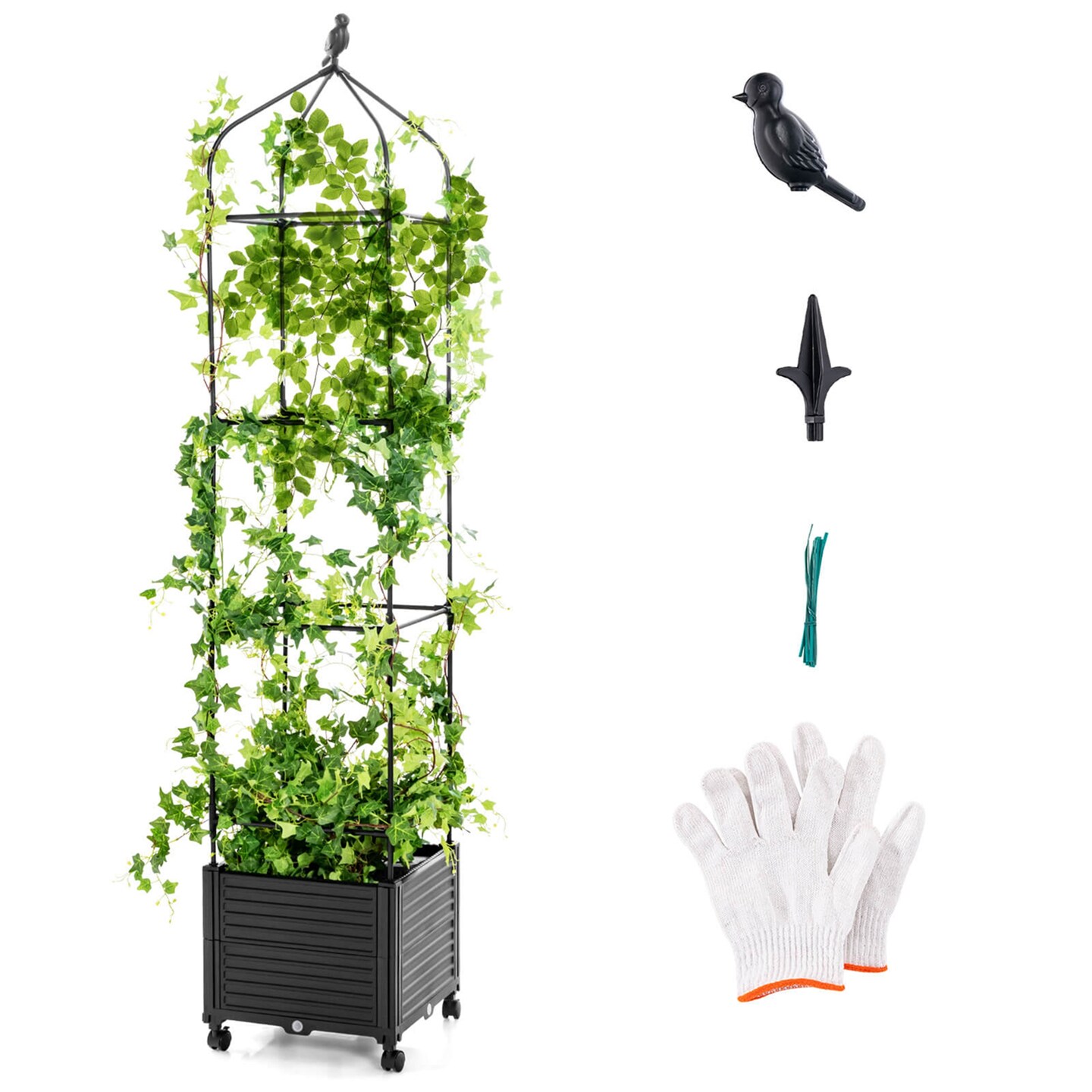 Costway 1/2 PCS Raised Garden Bed Tomato Cage Planter Box with PE-Coated Metal Trelli Wheels