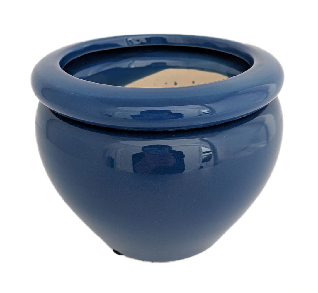 Round Self Watering Glazed Ceramic Pot - Blue - 6 1/4 x 4 3/4"