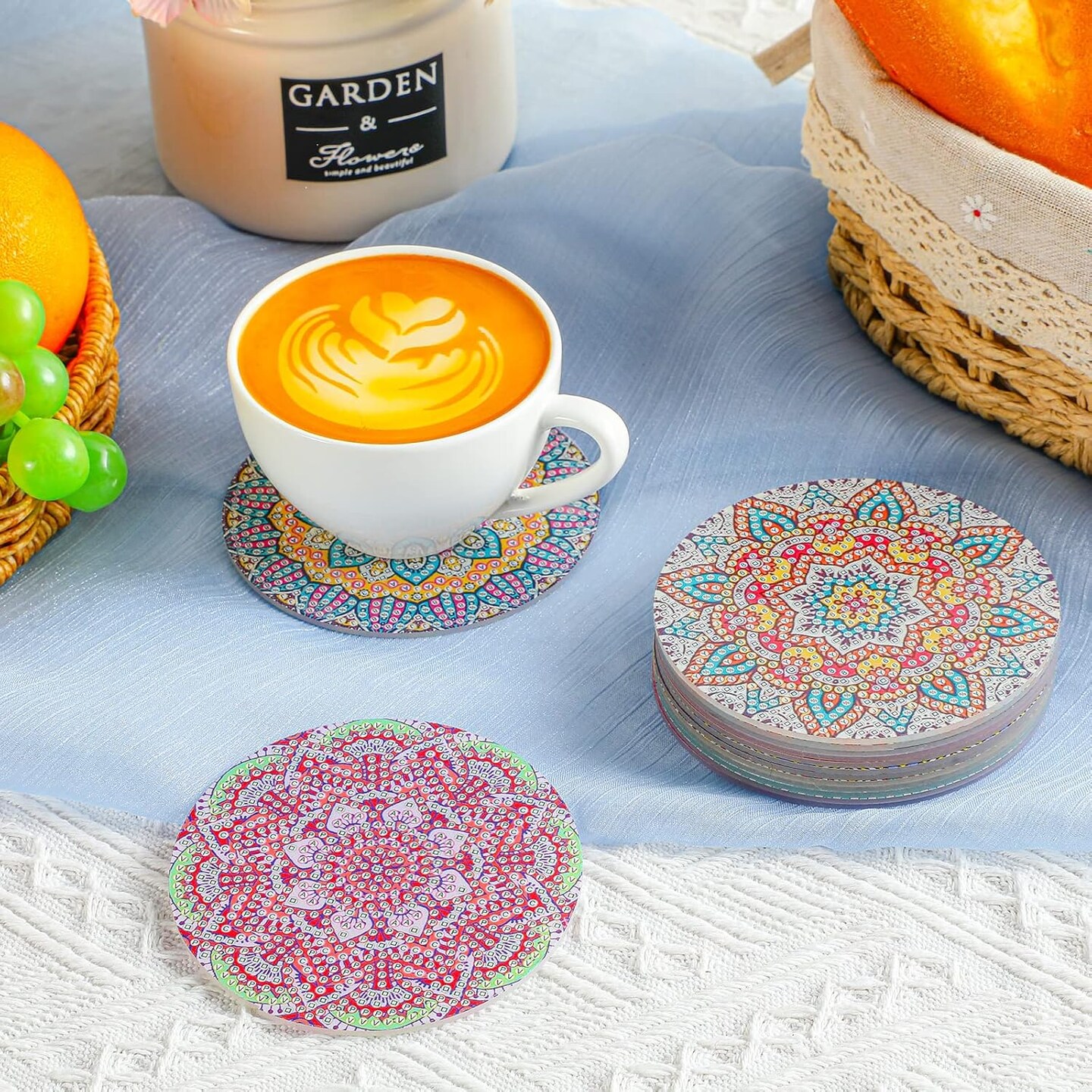 32 Pcs Mandala Diamond Painting Coasters Kit – DIY Acrylic Coasters with Cork Bases & Holders, Craft Set for Adults & Beginners, Perfect Gift