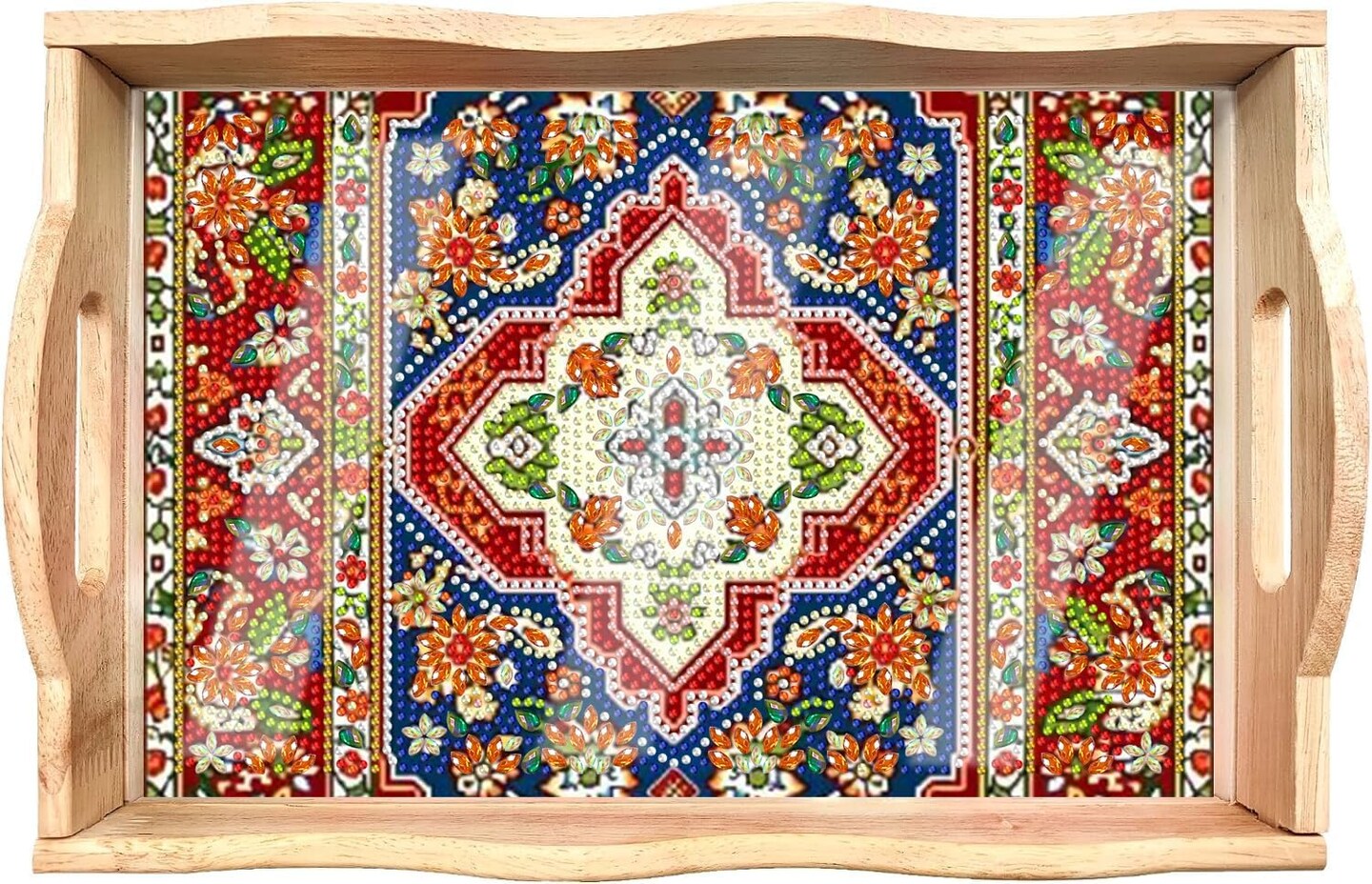 5D Diamond Painting Wooden Serving Tray Kit – DIY Mandala Gem Art Tray with Handles, Big Diamond Dots Paint-by-Number Craft for Adults, 7.8x11.8 in