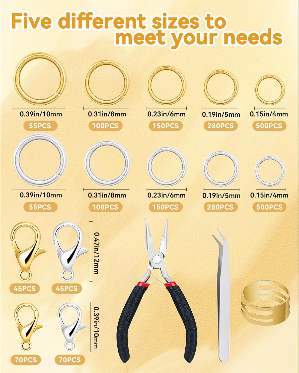 2400PCS Jewelry Jump Rings Kit – Gold & Silver Jump Rings, Lobster Clasps, Pliers, Tweezers & Opener for DIY Necklace, Bracelet, Earring Making & Jewelry Repair