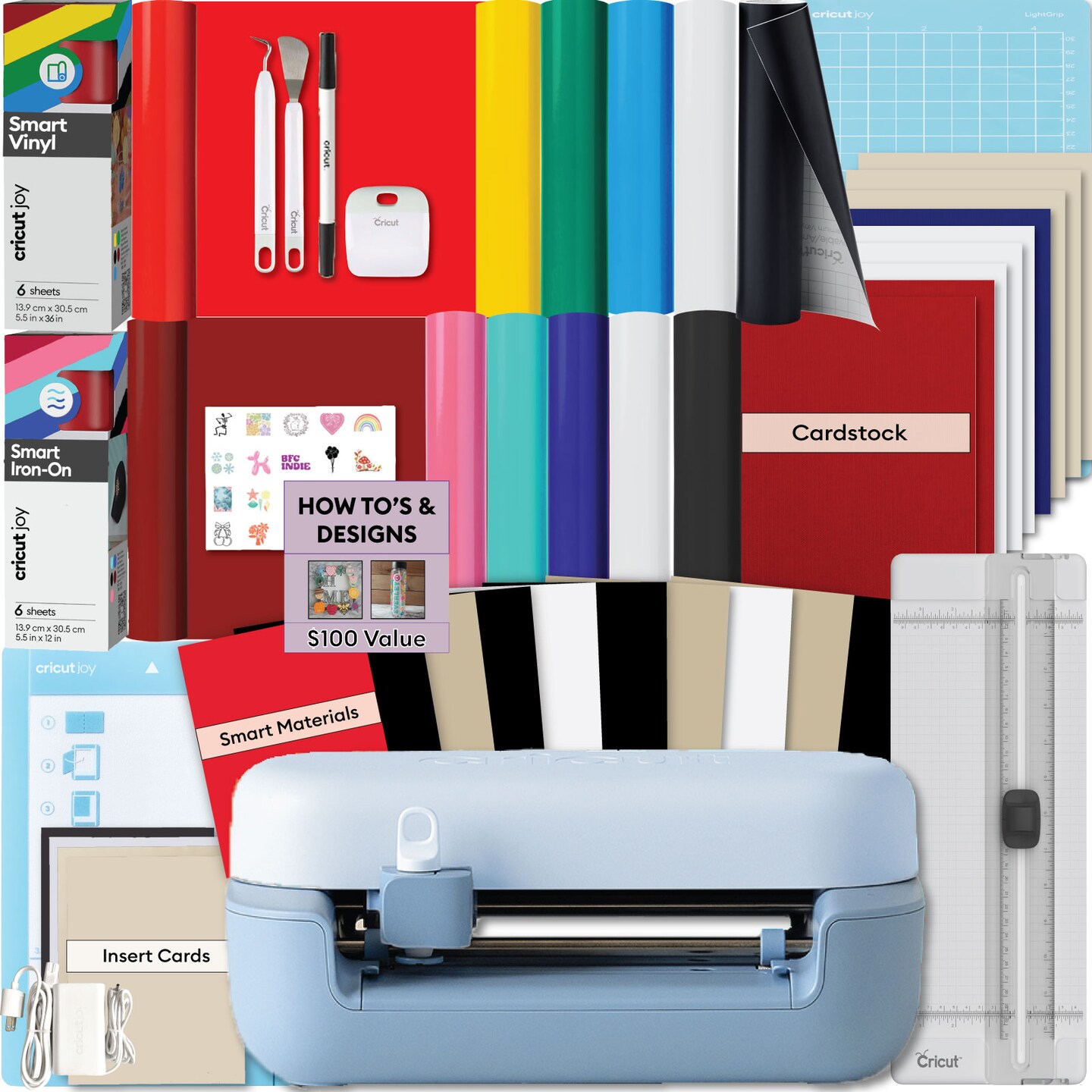 Cricut Joy 2 Rainbow Essential Bundle - Compact Smart Cutting Machine with Smart Vinyl and Iron On, Cardstock, Cards and Printable Vinyl