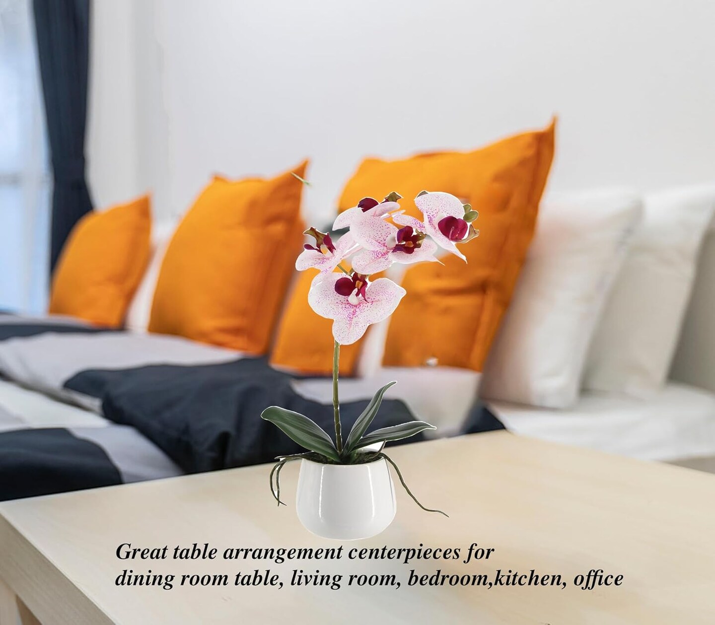 Artificial Orchids in Ceramic Pottery,Fake Orchid with Real Touch Stems, Faux Orchid Flowers for Artificial Flora Table Arrangement Centerpiece,Gift for Mom,Wife,Friends.Home &#x26; Office Decoration(16in)