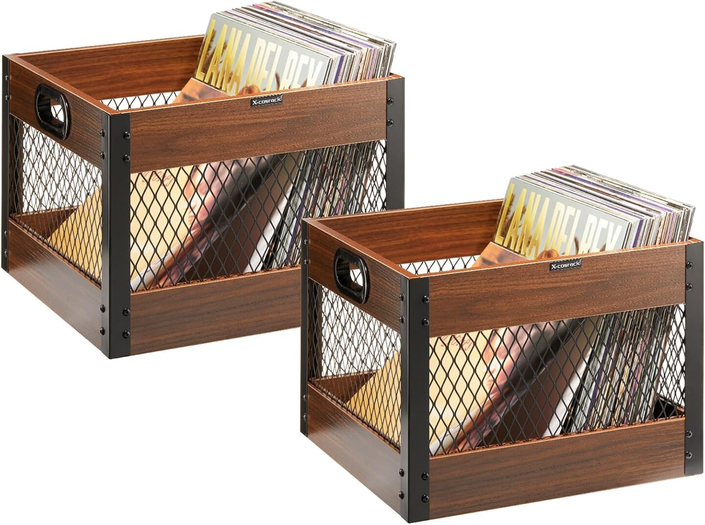 X-cosrack 2 Packs Vinyl Record Storage Crate, Wooden LP Album Shelf Cube Organizer Box