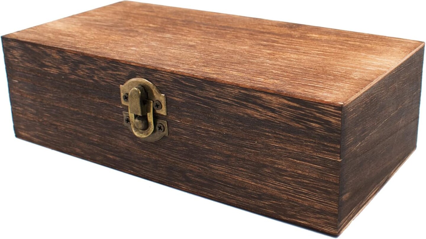 Wood Storage Box with Lid Solid Wood Container Box Decorative Table Large Rectangular Smooth Rustic Style Store Space to Organize Toys Cosmetics Vintage Color 7.87 * 3.93 * 2.36inch, Brown