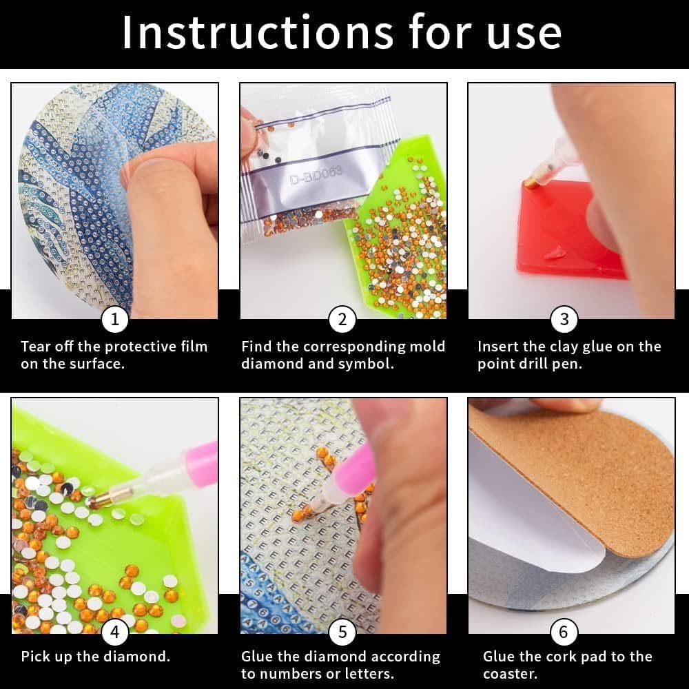 6 PCS DIY Diamond Art Painting Football Coasters Kits with Holder for Adults Beginners