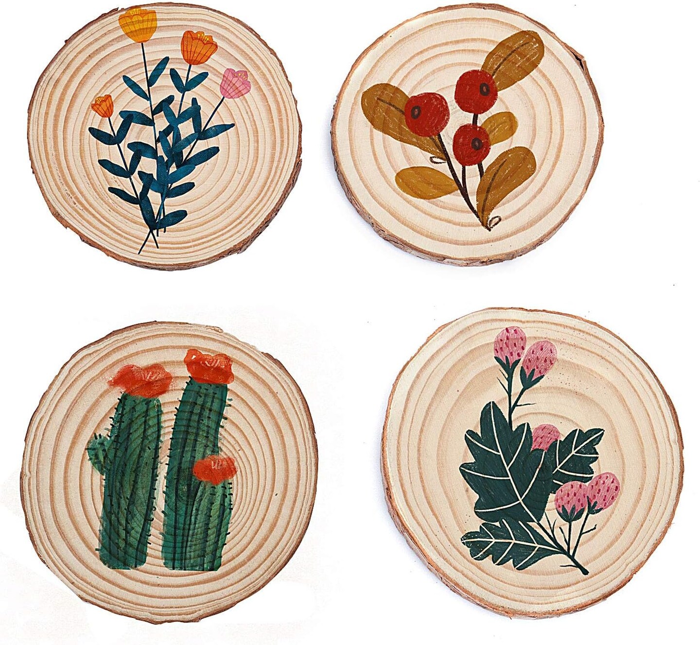 40 PCS 3.5-4 Inch Natural Wood Slices, 2/5 Inch Thickness Unfinished Wood Kit Wooden Circles Crafts with Bark for DIY, Arts, Centerpieces, Paintings, Wedding Decoration, Christmas Ornaments