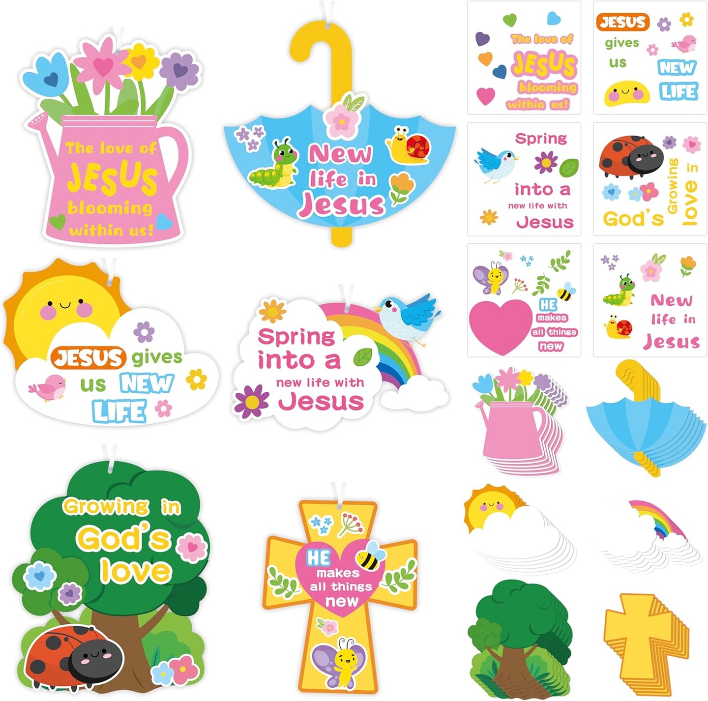36Set Spring Paper Crafts Kits for Kids Spring Theme Bulk Religious Sunday School DIY Sticker Hanging Ornament Kit for Classroom VBS Activities Sunday School Church Carnivals Holiday Exchange Gifts