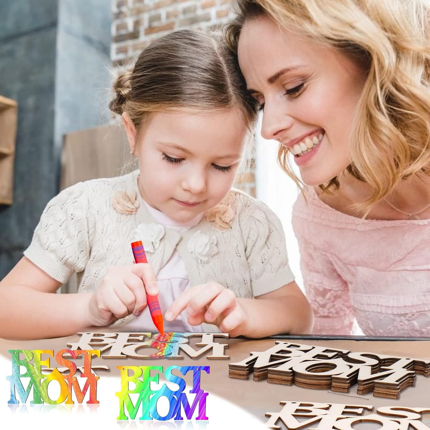 40-Piece “Best MOM” Unfinished Wooden Craft Set – Paintable Wood Cutouts and Letters for Mother’s Day, Mom’s Birthday, Classroom DIY Projects, Gift Tags, and Kids’ Creative Art Activities