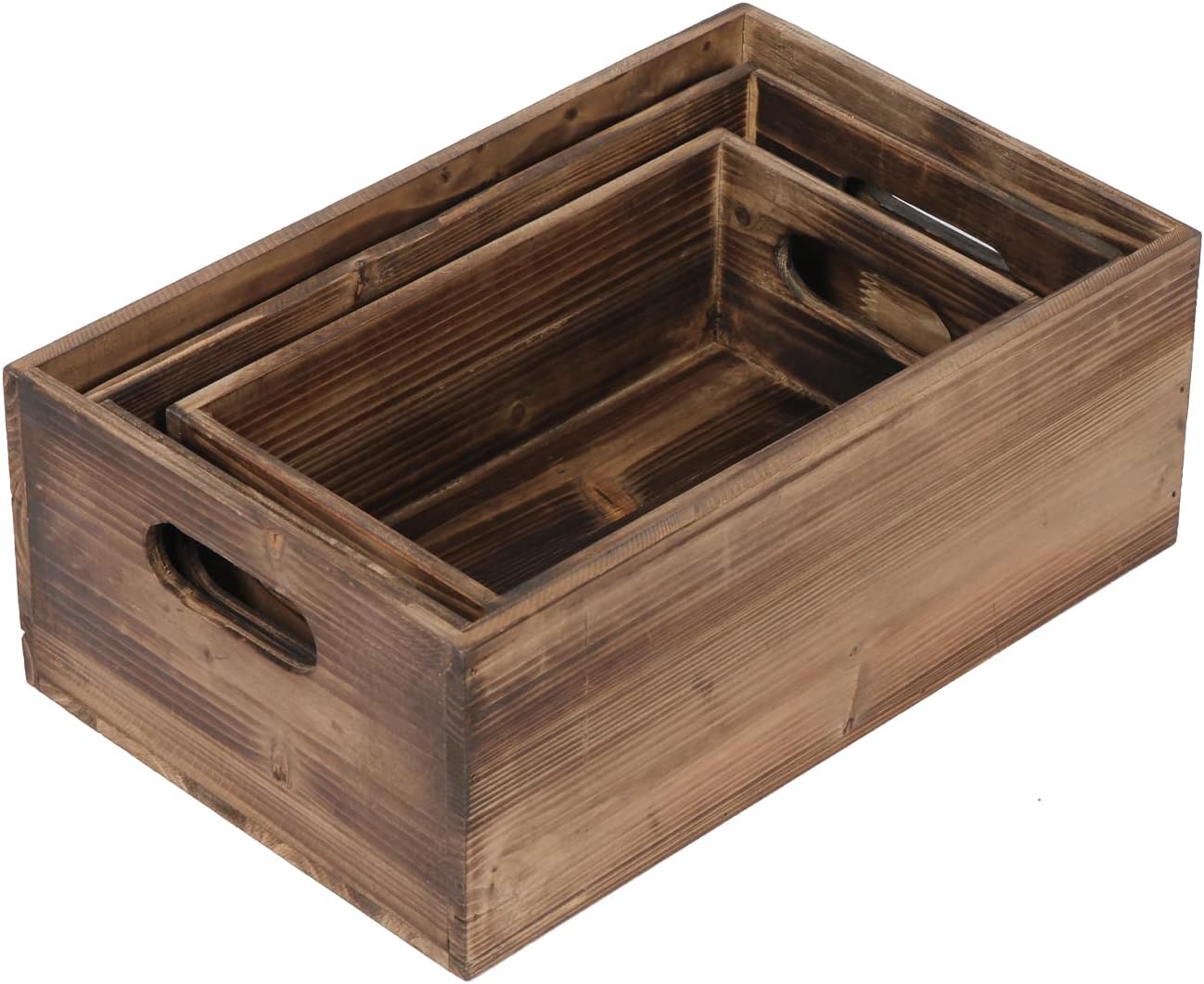 Farmhouse Wood Crate Box Set of 3, Distressed Wooden Crates for Display, Decorative Wood Storage Bins, Rustic Wooden Basket with Side Handles, Home Container Decor for Living Room Outdoor